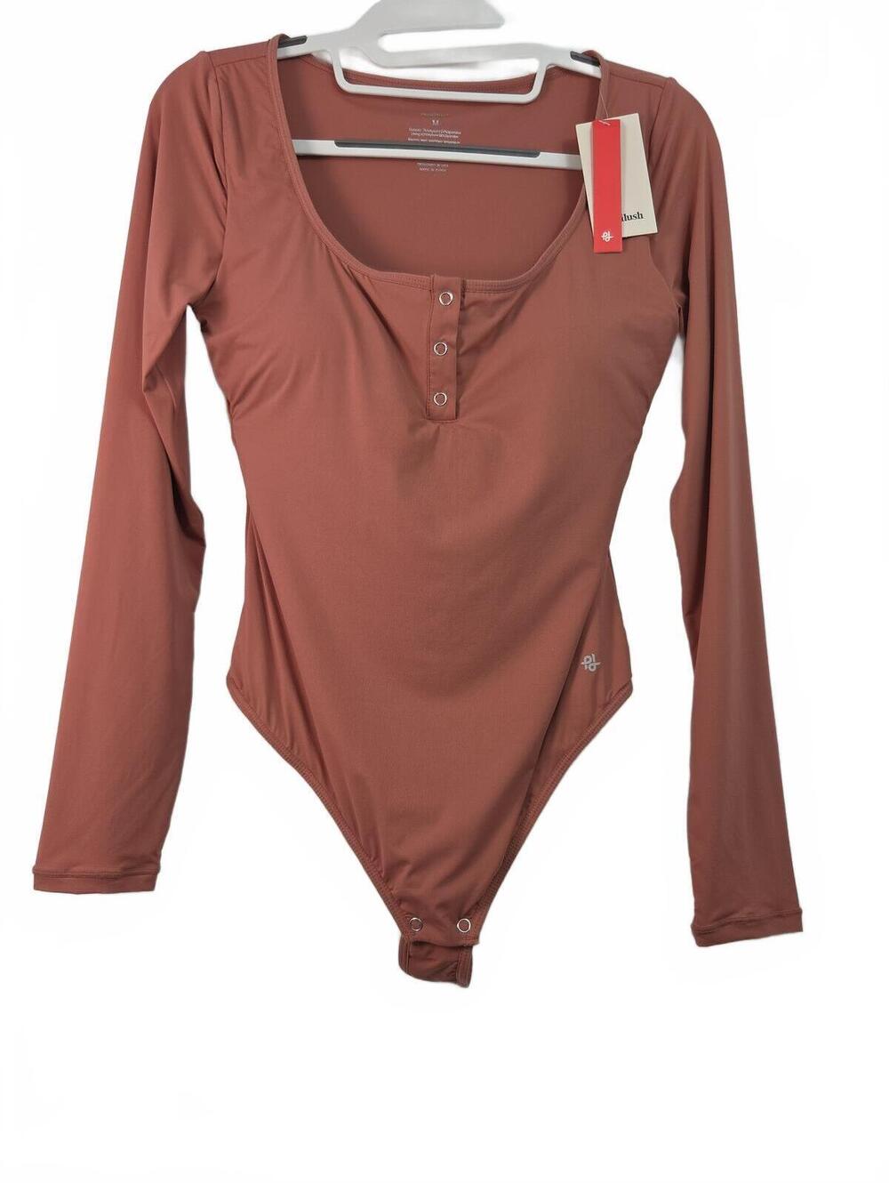 Popilush Women's Long Sleeve Nylon Spandex Bodysuit in Rust, Size M